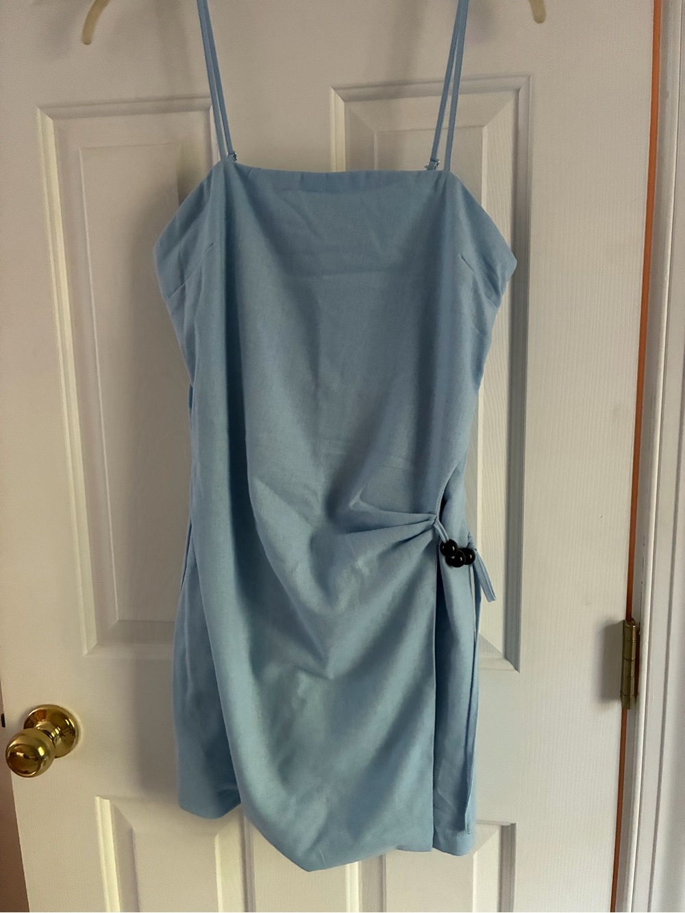 ATL Sky Blue Spaghetti-Strap Mini Dress with Side Bead Knot